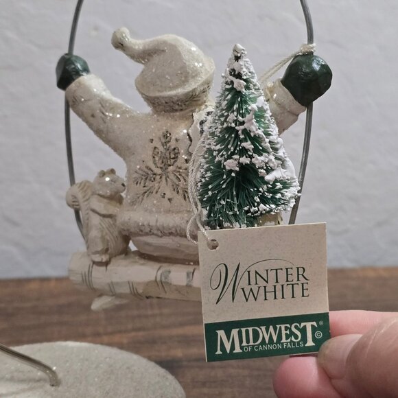 NWT RARE Pam Schifferl Santa Ornament w/Base Midwest Cannon Falls Winter White - Picture 5 of 11